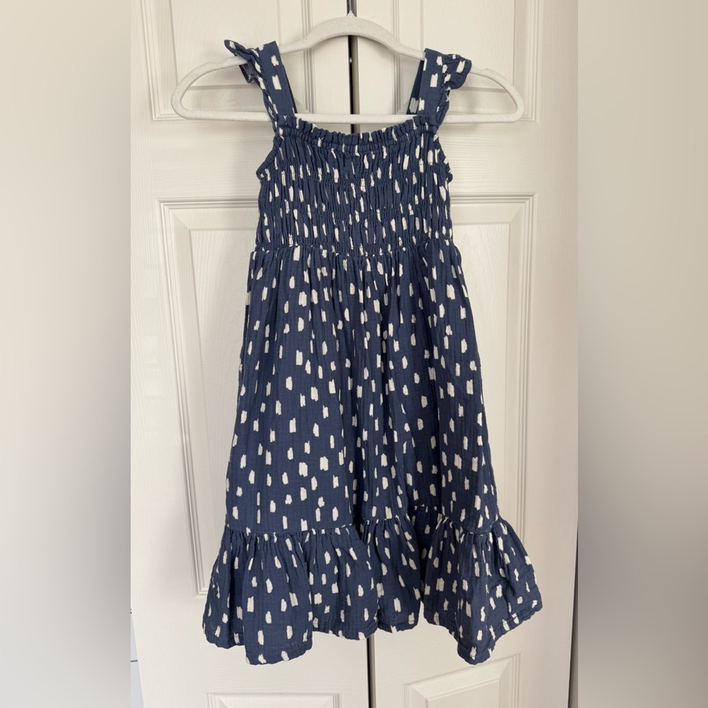 Hanna Andersson Navy Blue Smocked Twirl  Sundress with White Dot Print
